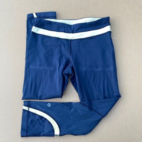 Lululemon Pants - Lululemon Leggings Women 6 Blue Yoga Running Cropped Mesh Back Pocket